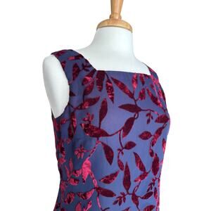 VTG Maggy London Silk Velvet Burnout Midi Square Neck Dress Floral 10 Y2K